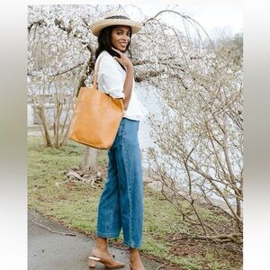 ABLE Trouser Jean Wide Leg High Rise Size 28 Medium Wash Soft Cotton Ankle Crop